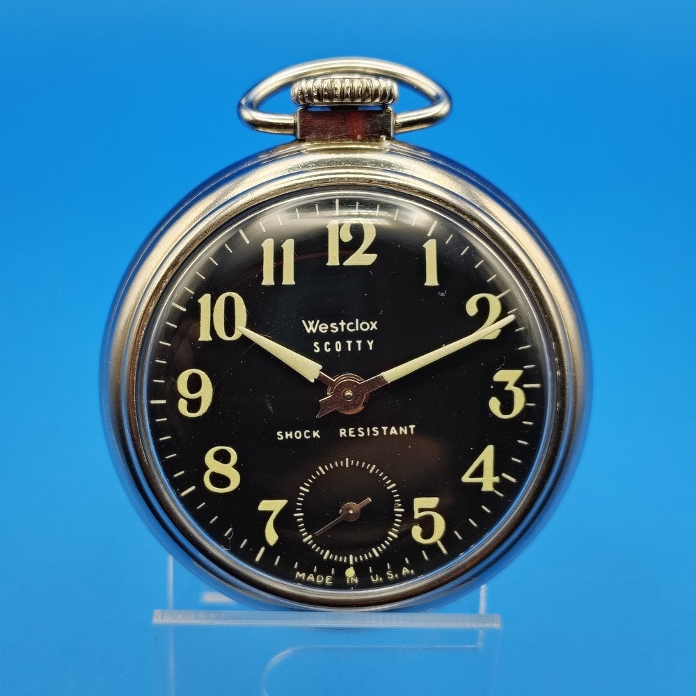 Vintage 1956 Westclox Scotty 50mm Men's Mechanical Wind Pocket Watch W/Lume